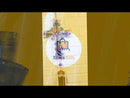 Blue Floral Aquamarine Cross With Gemstones Metal Scroll Filigree Wind Chime