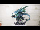 Large Aquamarine Iridescent Dragon Guarding LED Faux Crystal Geode Rock Figurine