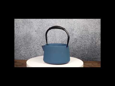 Royal Blue Straight Edge Cast Iron Teapot 33oz | Ebros Gift