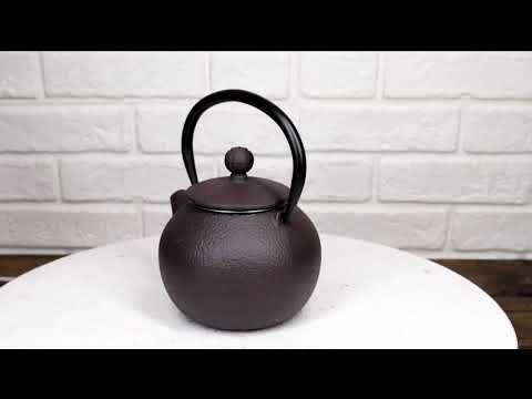 Round Dark Brown Textured Pattern Petite Cast Iron Teapot 10oz Tea Pot
