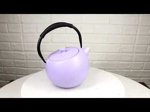 Pastel Purple Minimalist Tilted Round Cast Iron Teapot 28oz Tea Pot With Handle