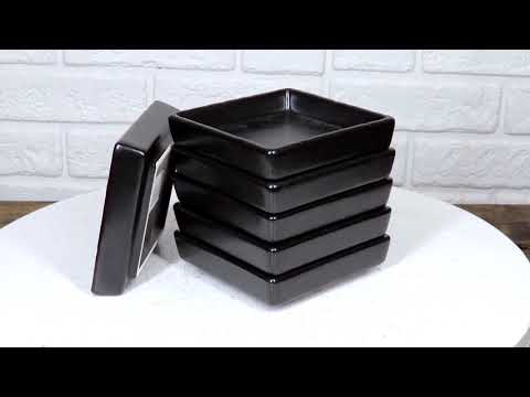 Set Of 6 Kokuyo Black Minimalist Ceramic Square Condiment Sauce Dishes 2oz