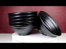 Pack Of 6 Modern Ridged Matte Black Melamine Large Round Ramen Soup Bowls 48oz