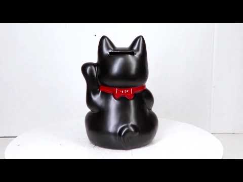 Japanese Lucky Charm Black Beckoning Cat Maneki Neko Ceramic Money Bank 6"H | Ebros Gift
