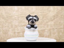 Adorable Grey Mini Schnauzer Puppy Dog Figurine With Glass Eyes Pup In Pot