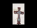 Rustic Faux Wood Carving Floral Scroll With Layered Barbed Wires Wall Cross