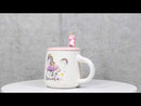 White Whimsical Crowned Unicorn Rainbow Shooting Star Mug With Spoon And Lid