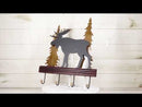 Rustic Western Elk Moose Deer Roaming Pine Forest 4-Peg Wooden Wall Hooks Plaque