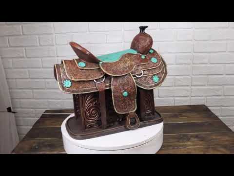 Western Saddle Centerpiece with Turquoise Accents | Ebros Gift
