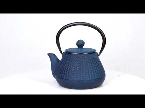 Blue Tokusa Geometric Textured Pattern Petite Cast Iron Teapot 10oz Tea Pot | Ebros Gift