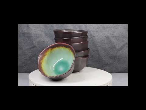Pack Of 6 Crackle Green Midori Kannyu Ceramic Medium Soup Donburi Bowls 20oz