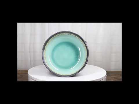 Pack Of 6 Crackle Green Midori Kannyu Round Flair Deep Plates Shallow Bowls 15oz