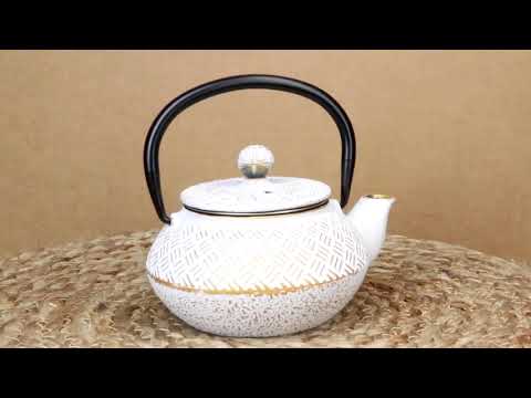 Rustic White Tokusa With Gold Patterns Petite Cast Iron Teapot 10oz Tea Pot | Ebros Gift