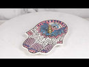 Pink Chakra Hamsa Palm Mandala and Evil Eye Ceramic Dish Brass Incense Holder