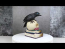 Raven Crow Perching On Skull With LED Eyes And Spell Books Of Prophecy Figurine