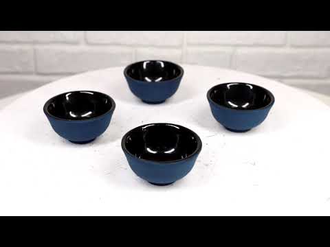Navy Blue Textured Japanese Tetsubin Style Cast Iron Mini Tea Cups Set of 4