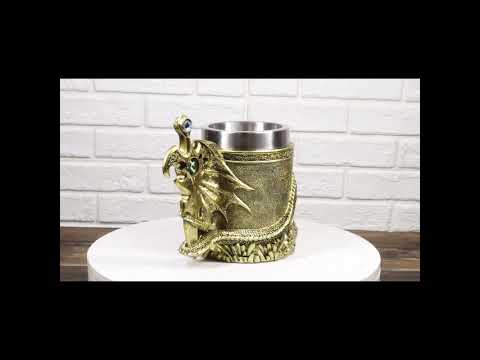 Golden Dragon Mug with Jeweled Sword Handle | Ebros Gift