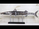 Marine Faux Taxidermy Silver Tone Large Barracuda Fish Sculpture With Pole Stand