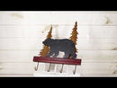 Rustic Western Black Bear Roaming Pine Forest 4 Pegs Wooden Wall Hooks Plaque