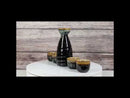 Glazed Ceramic Brown White Waterfall Japanese Sake Tokkuri Flask And 4 Cups Set