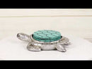 Marine Faux Antiqued Silver Sea Turtle With Turquoise Shell Round Coaster Set