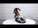 Red Gold Dragon On Ocean Waves Rock With Ship Trapped in LED Bottle Figurine