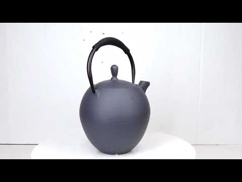 Dark Gray Textured Round Tetsubin Large Cast Iron Teapot With SS Strainer 44oz | Ebros Gift