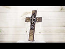 Rustic Ichthys Jesus Fish With Fleur De Lis Olive Carving Faux Wood Wall Cross