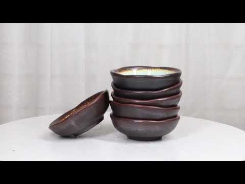 Set Of 6 Blue Sky Aozora Kannyu Ceramic Wavy Round Condiment Sauce Dishes 3oz