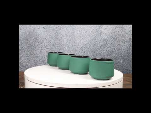 Green Cylindrical Cast Iron Tea Cups Set of 4 | Ebros Gift