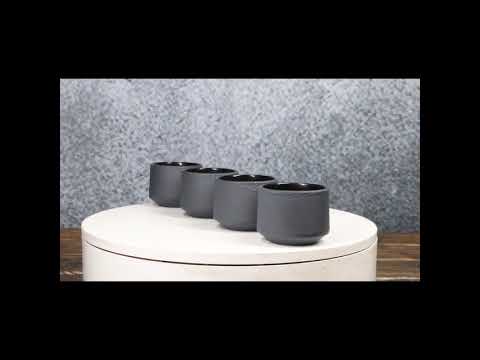 Gray Blue Cylindrical Cast Iron Tea Cups Set of 4 | Ebros Gift
