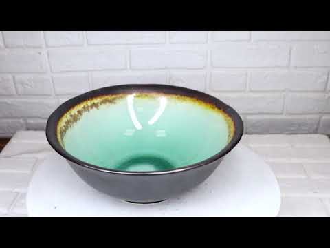 Pack Of 6 Crackle Green Midori Kannyu Ceramic Large Ramen Soup Bowls 47oz