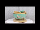 Turquoise Japanese Crane Donburi Ramen Bowl With Lid Trivet Spoon Chopsticks Set