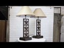 Set of 2 Rustic Western Triple Lone Stars Wood And Metal Bedside Table Lamps
