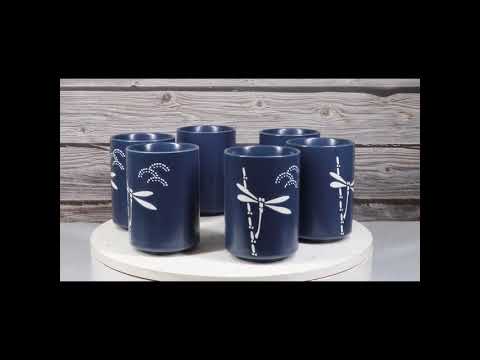 Blue dragonfly Japanese tea cups set of six