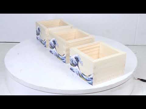 Set Of 3 Great Wave Of Kanagawa Hokusai Traditional Masu Square Box Sake Cups | Ebros Gift