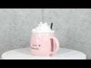 Whimsical Pastel Pink Feline Kitty Cat Cup Mug With Lid And Stirring Spoon