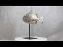 Nautical Marine Silver Tone Clown Triggerfish Fish Sculpture On Metal Pole Stand
