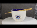 White And Gold Wicca Mystic Evil Eye Of Providence Soup Bowl With Chopsticks