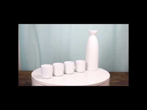Yukino Hana Snow Flowers Porcelain Sake Carafe Flask 9oz And 4 Ochoko Cups Set