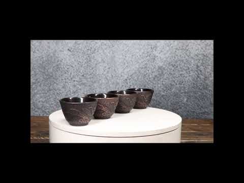 Bronze Dragon Cast Iron Tea Cups Set of 4 | Ebros Gift