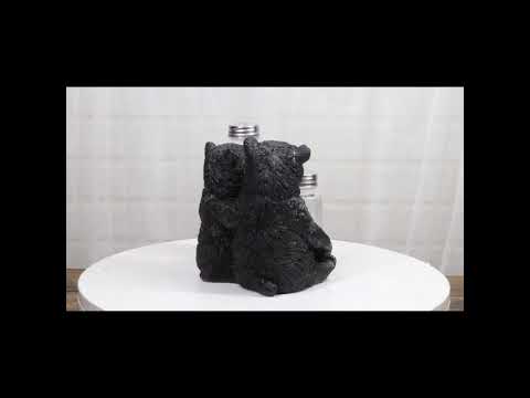 Black Bear Couple Salt and Pepper Shaker Holder | Ebros Gift