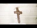 Rustic Carved Faux Wooden Floral Scrollwork With Red Heart Multi Tone Wall Cross