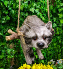 Lifelike Gray Raccoon Baby Clinging On Branch Swing Hanger Wall Decor Figurine