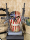 Military American Flag Star Spangled Banner Skull With 2 Gun Rifles Figurine