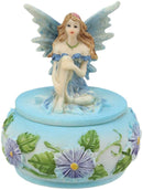 Ebros Blue Lily Flora Fairy Garden Fae Small Round Trinket Jewelry Box Figurine 3.25"H