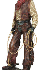Western Full Outfit Cowboy Holding Cattle Lasso Ropes Statue 15.5"H