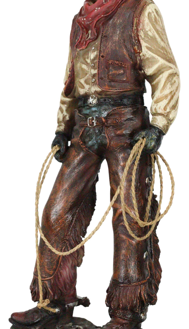 Western Full Outfit Cowboy Holding Cattle Lasso Ropes Statue 15.5"H