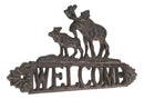 Cast Iron Rustic Forest Elk Moose With Calf Floral Wall Welcome Sign Cutout