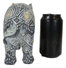 Auspicious Grey Glossy Mosaic Design Noble Aztec Elephant with Trunk Up Figurine